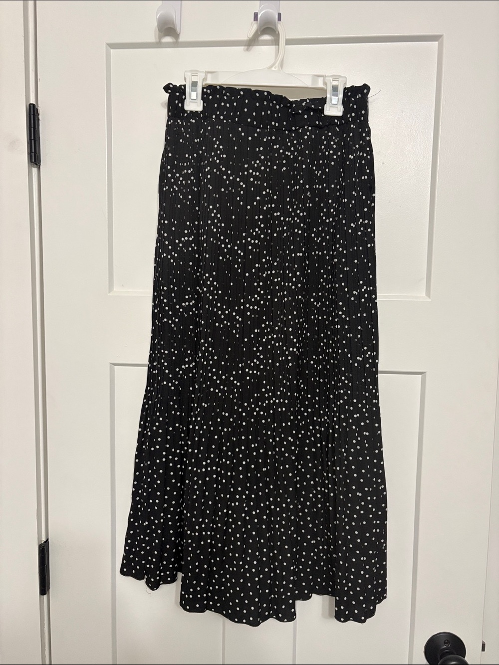 Black Polka Dot Pleated Midi Skirt